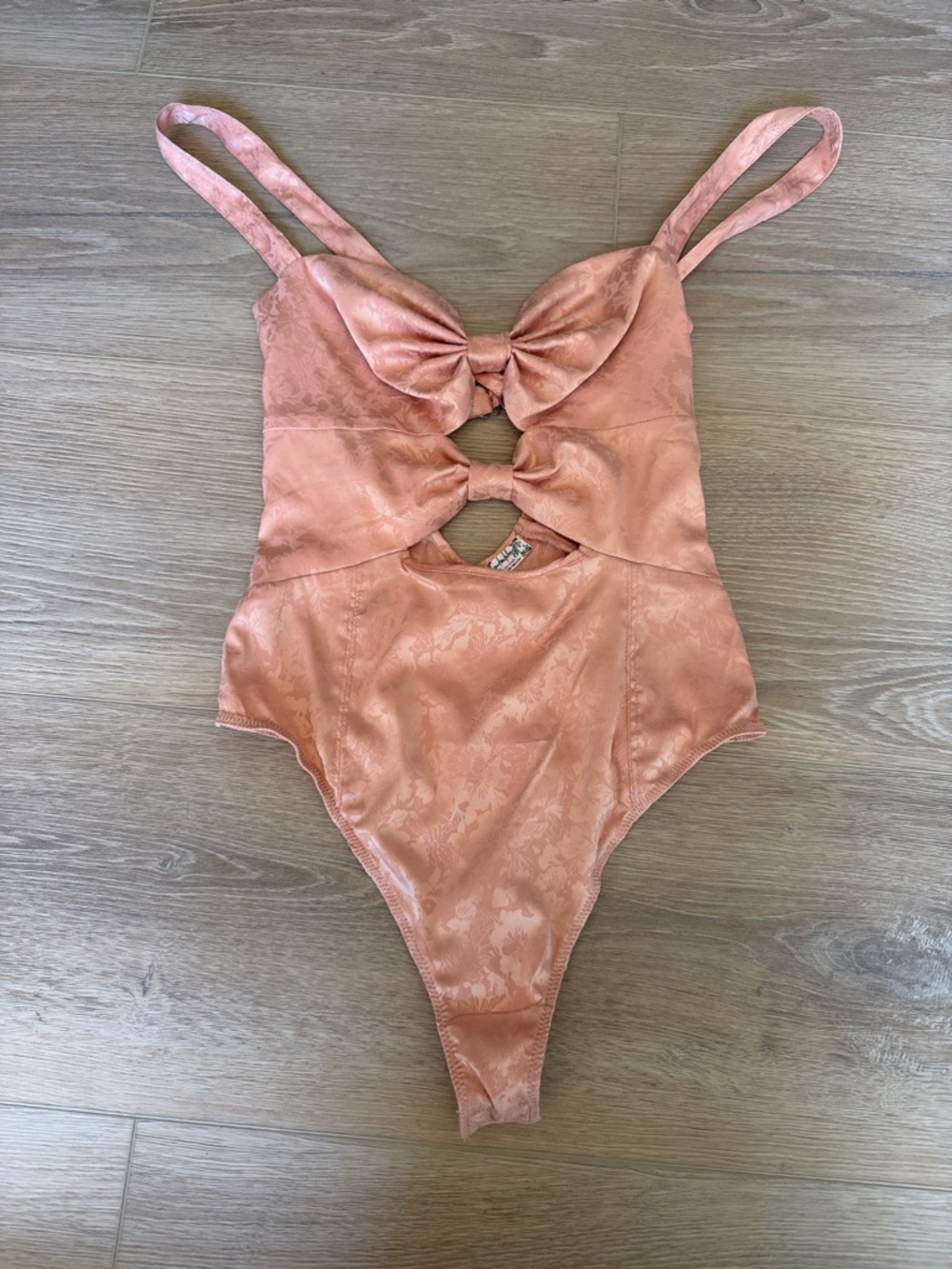 Free People Pink Bow Front One-Piece Bodysuit